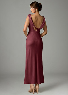 Azazie Kieryn Bridesmaid Dresses Merlot Mermaid Pleated Stretch Satin Dress image5