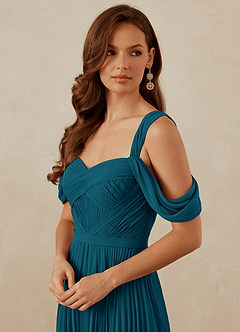 Christian Siriano Bridal for Azazie 1013 Bridesmaid Dresses Ink Blue A-Line Off the Shoulder Chiffon Dress image2