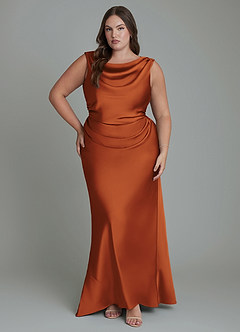 Azazie Kieryn Bridesmaid Dresses Cinnamon Mermaid Pleated Stretch Satin Dress image7