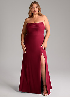 Azazie Saige Robes de demoiselle d'honneur Robe Trapèze Convertible en Mousseline de soie Épaule décolletée Bourgogne image16