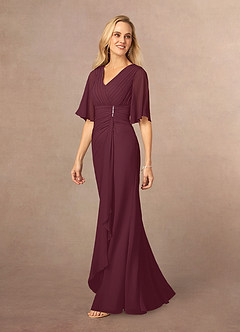 Azazie Carson Mother of the Bride Dresses Cabernet A-Line V-Neck Lace Chiffon Dress image2