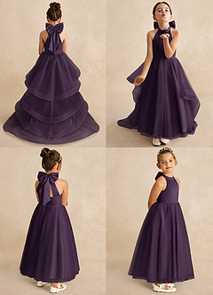 Azazie Bev Flower Girl Dresses Plum A-Line Convertible Tulle Dress image2