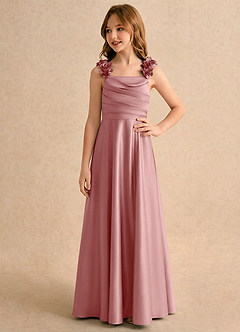Azazie Rosita Girls Formal Flower Girl Dresses Dusty Rose A-Line Pleated Stretch Satin Dress image4