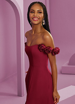 Barbie ♥ Azazie Bridesmaid Dresses Burgundy A-Line Off the Shoulder Chiffon Convertible Dress image5