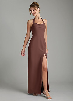 Azazie Arnelle Bridesmaid Dresses Espresso Sheath Pleated Chiffon Dress image3