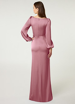 Azazie Mel Bridesmaid Dresses Vintage Mauve Sheath Long Sleeve Stretch Satin Dress image2