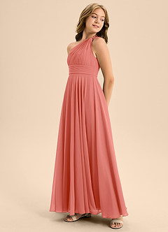 Azazie Charlize Junior Robe Trapèze en Mousseline de soie Plissée Rose Saumon image4