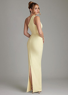 Azazie Shanice Bridesmaid Dresses Lemon Sorbet Sheath One Shoulder Premium Stretch Jersey Dress image2