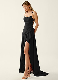 Annabella Rose Black Satin Lace Up Back Prom Dress image3