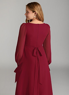 Azazie Leonia Junior Burgundy A-Line with Pockets Chiffon Dress image6