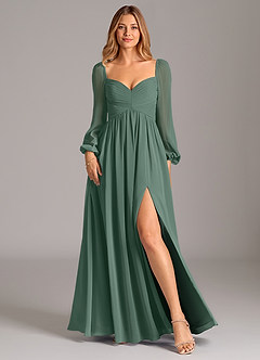 Azazie Bailee Bridesmaid Dresses Sea Moss A-Line Long Sleeve Chiffon Dress image1