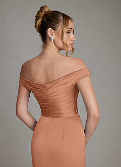 Azazie Teyana Bridesmaid Dresses Bronzer Sheath Off the Shoulder Stretch Satin Dress image8