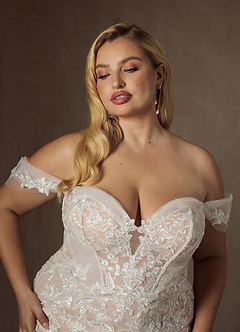 Azazie Leilani Vestidos de novia Vestido de Blanco Diamante Nude de Tul de Corte Sirena con Lentejuela image11