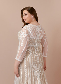 Azazie Yoki Hochzeitskleider Meerjungfrau-Linie Schaufel Tüll Kleid Diamantweiß Nude image12