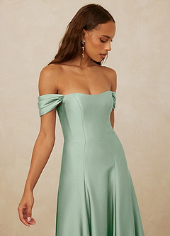 Christian Siriano Bridal for Azazie 1002 Robes de demoiselle d'honneur Robe Trapèze Convertible en Satin extensible Épaule décolletée Agave image4