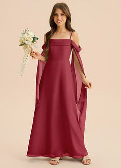 Azazie Moana Junior Linia A Pofałdowany Szyfon Długość podłogi Młodsza druhna Sukienka image4