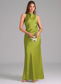 Azazie Evadne Bridesmaid Dresses Lemongrass Sheath Pleated Stretch Satin Dress image6
