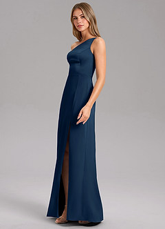 Azazie Feby Jurken voor bruidsmeisjes Jurk van Stretch Satijn met A-Lijn One-Shoulder Donkere Marine image4