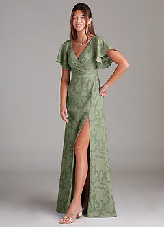 Azazie Ambrosia Bridesmaid Dresses Pistachio A-Line Pleated Floral Burnout Dress image4