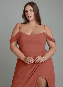 Azazie Johana Abiti da Damigella Abito Convertibile Sirena in Chiffon Spalle Scoperte Auburn image10