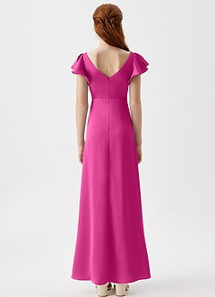Azazie Omari Junior Fuchsia A-Line Pleated Stretch Satin Dress image7