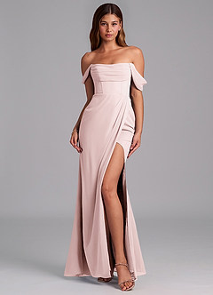 Azazie Johana Jurken voor bruidsmeisjes Converteerbaar Jurk van Chiffon met Zeemeermin Off the Shoulder Blozend Roze image3