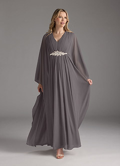Azazie Drew vestidos de madre de la novia Vestido de Gris Acero de Gasa de Corte En A con Plisado image2