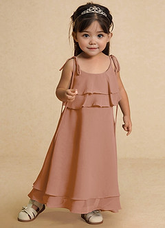 Azazie Temi Blumenmädchenkleider A-Linie Spaghetti Riemen Chiffon Kleid Champagner Rosa image6