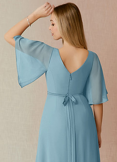 Azazie Cierra Robes de demoiselle d'honneur Robe Trapèze en Mousseline de soie Col en V Bleu Maussade image8