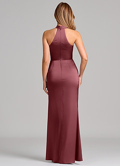 Azazie Karlotta Robes de demoiselle d'honneur Robe Fourreau en Satin extensible Plissée Rose Du Désert image2