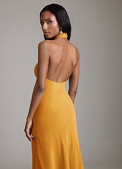 Azazie Lorena Bridesmaid Dresses Butterscotch Mermaid Pleated Chiffon Dress image6