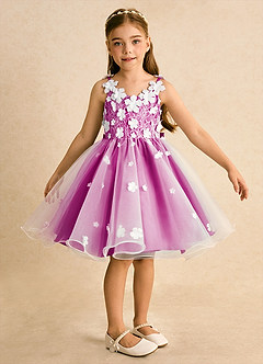 Azazie Junebug vestidos de niña de las flores Vestido de Marfil Fucsia de Tul de Princesa con Encaje image6