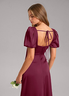 Azazie Fyona Robes de demoiselle d'honneur Robe Trapèze en Satin extensible Plissée Mûre image7