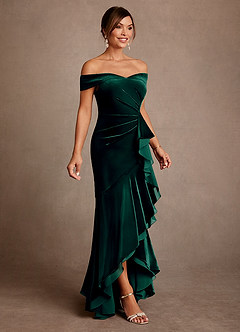 Azazie Billings vestidos de madre de la novia Vestido de Esmeralda de terciopelo de Corte Sirena con Vestidos sin tirantes image4