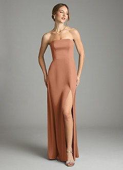 Azazie Wren Bridesmaid Dresses Bronzer A-Line Strapless Stretch Satin Convertible Dress image2