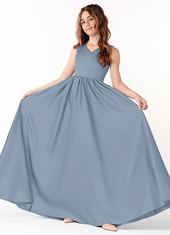 Azazie Hathaway Junior Dusty Blue A-Line Bow Matte Satin Dress image1