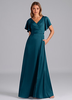 Azazie Ambrosia Robes de demoiselle d'honneur Robe Trapèze en Satin extensible Plissée Bleu Encre image5