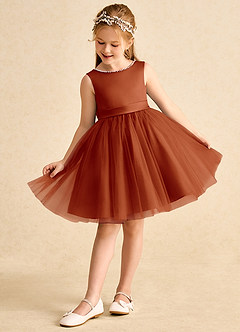 Azazie Jani Flower Girl Dresses Paprika A-Line Bow Tulle Dress image5