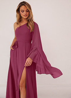 Barbie ♥ Azazie Bridesmaid Dresses Mulberry A-Line Long Sleeve Chiffon Dress image5