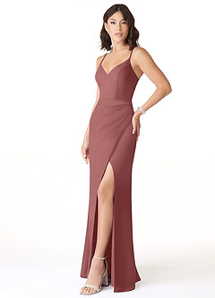 Azazie Leo At-home Try On Dresses Dusk Mermaid V-Neck Pleated Chiffon Dress image3