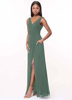 Azazie Karina Bridesmaid Dresses Eucalyptus A-Line Pleated Chiffon Dress image3