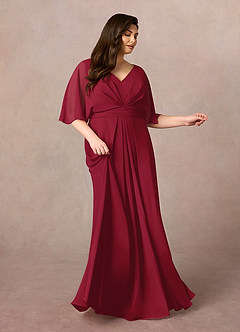 Azazie Oksana Mother of the Bride Dresses Burgundy A-Line V-Neck Pleated Chiffon Dress image7