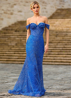 Juniper Blu Nettuno Abito da ballo in pizzo trasparente image4