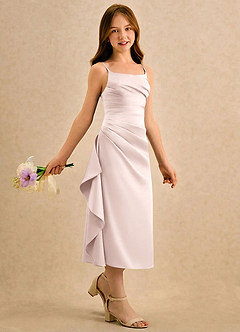 Azazie Canna Girls Formal Blumenmädchenkleider A-Linie Plissee Stretch-Satin Kleid Zartrosa image3