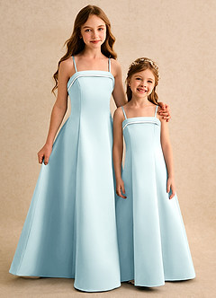 Azazie Izel Girls Formal vestidos de niña de las flores Vestido Marfil Vidrio Marino de Satin Mate de Corte en A con Plisado image2