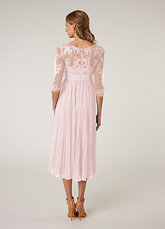 Azazie Tutu Mother of the Bride Dresses Blushing Pink A-Line Boatneck Lace Chiffon Dress image2