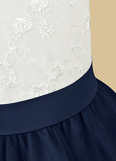 Azazie Vetty Flower Girl Dresses Ivory Dark Navy A-Line Lace Tulle Dress image11