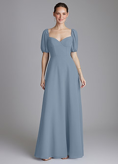 Azazie Fatima Bridesmaid Dresses Dusty Blue A-Line with Pockets Chiffon Dress image1