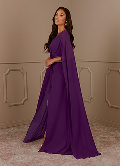 Azazie Isa Mother of the Bride Dresses Grape A-Line V-Neck Pleated Chiffon Dress image2