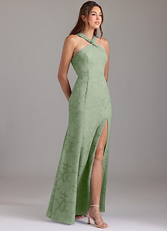 Azazie Rue Bridesmaid Dresses Dusty Sage A-Line Pleated Floral Burnout Dress image4